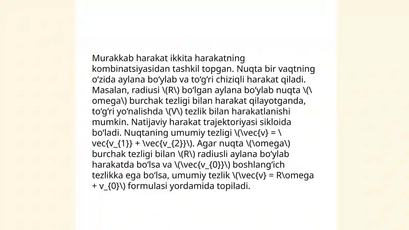 Nuqtaning murakkab, nisbiy va ko‘chirma harakati. Tezliklarni qo‘shish 4