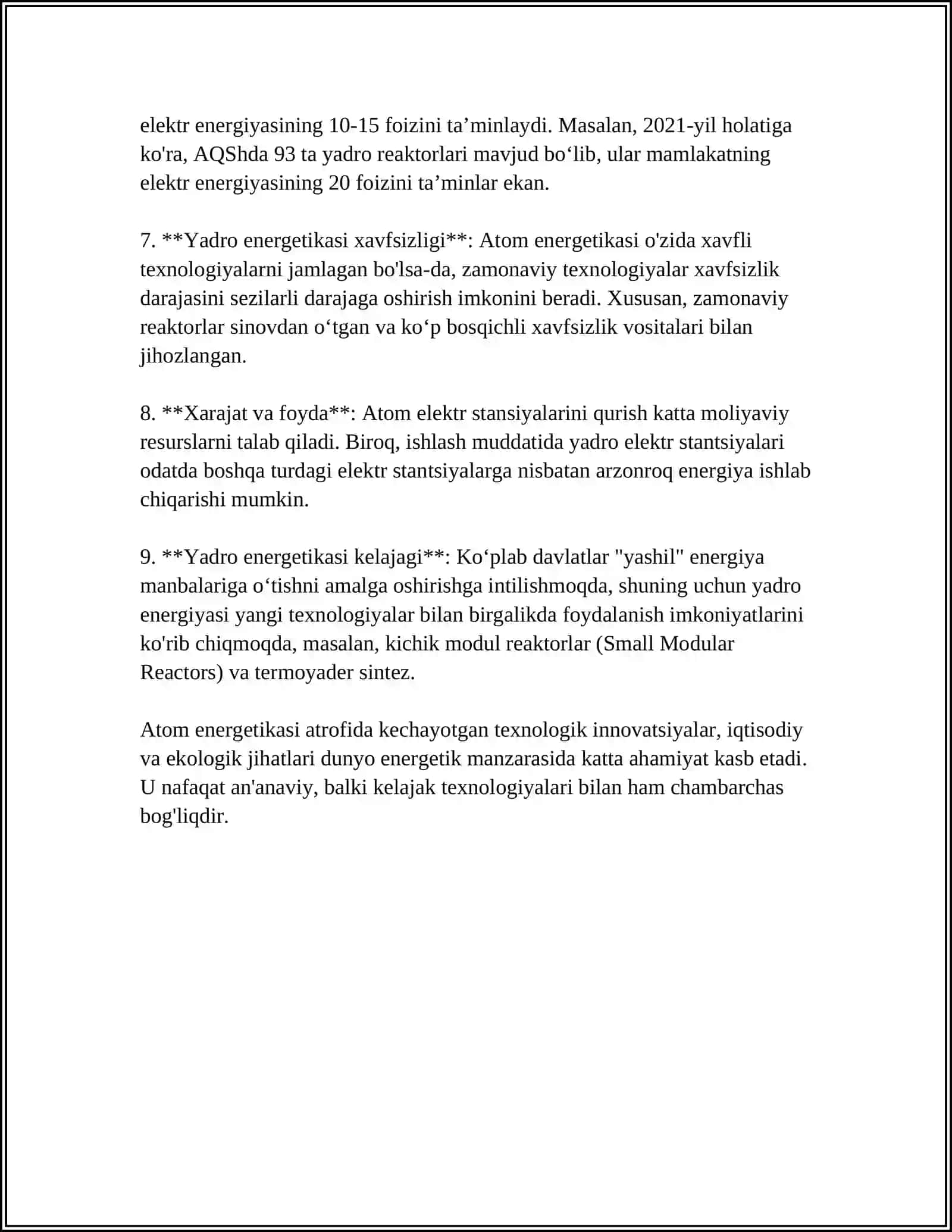 ATOM ENERGETIKASIDAN FOYDALANISH 4