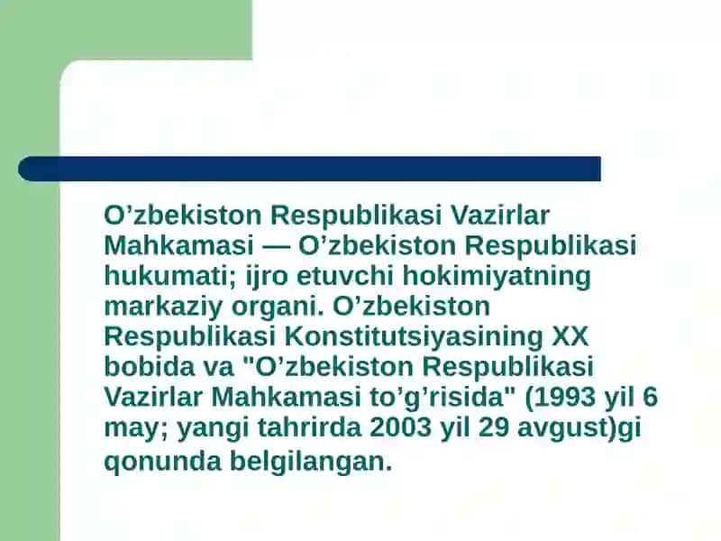 O’zbekiston Respublikasi Vazirlar Mahkamasining konstitutsiyaviy maqomi 4