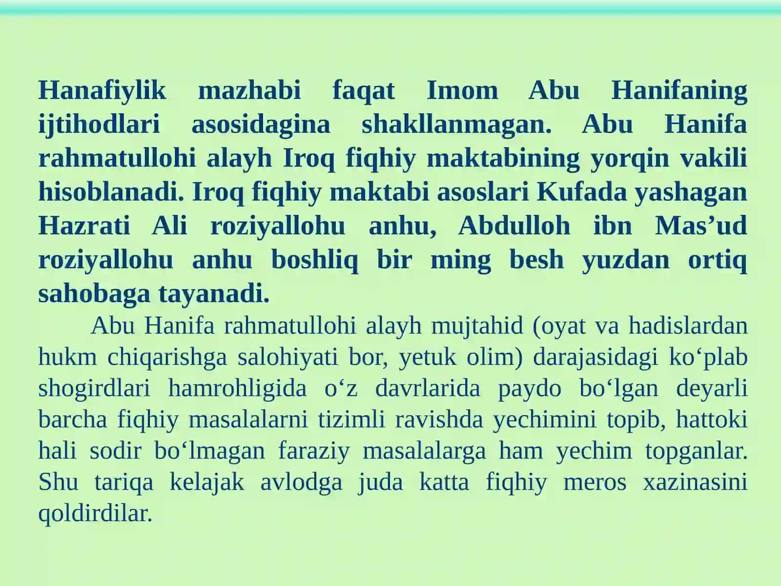 Xanafiya mazxabining o`rni 4