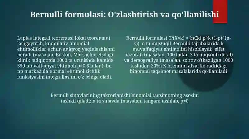 Bernulli formulasi, Laplasning lokal va integral teoremalari 4