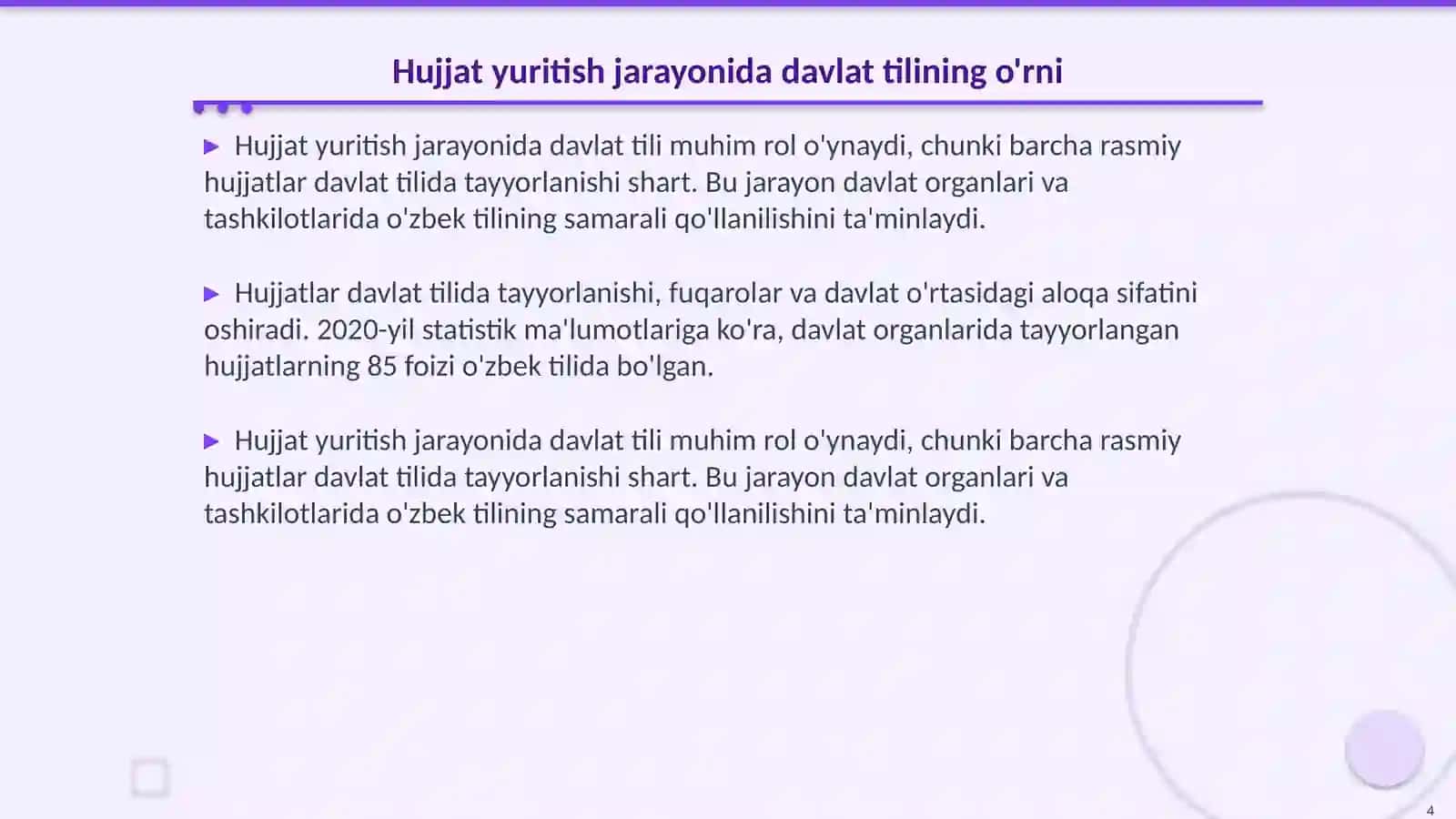 Davlat tili haqidagi qonunda hujjat yurituvi yuzasidagi modular tahlili 4