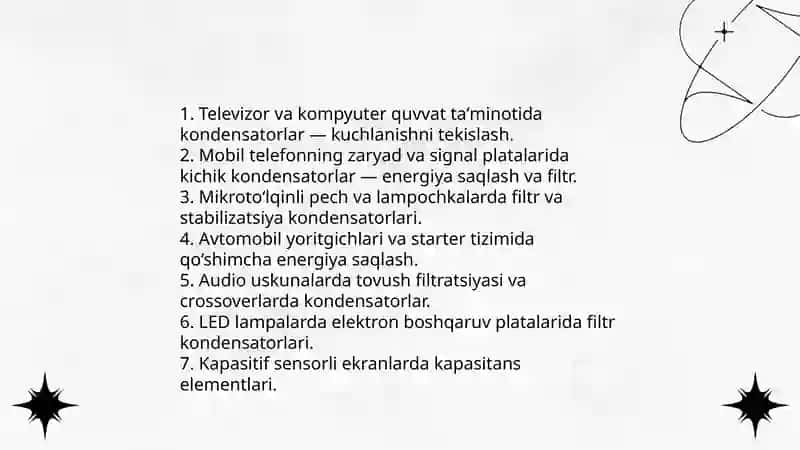 Elektr sig'imi. Kondensatorlar. Mavzusini 5E moduli bõyicha slayd qilib ber 8-sinflar uchun 4