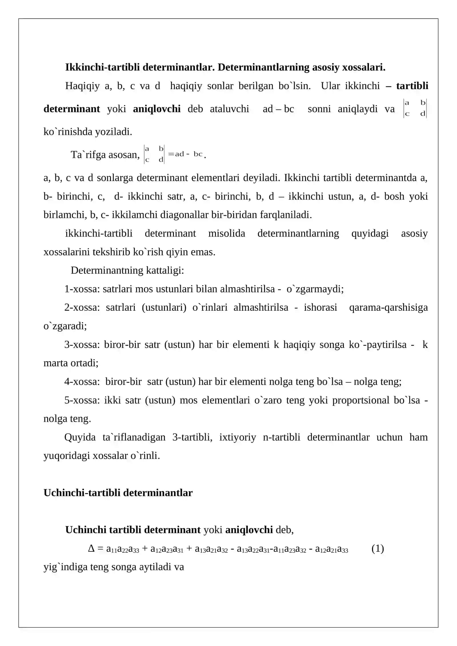 Uchinchi-tartibli determinantlar 4