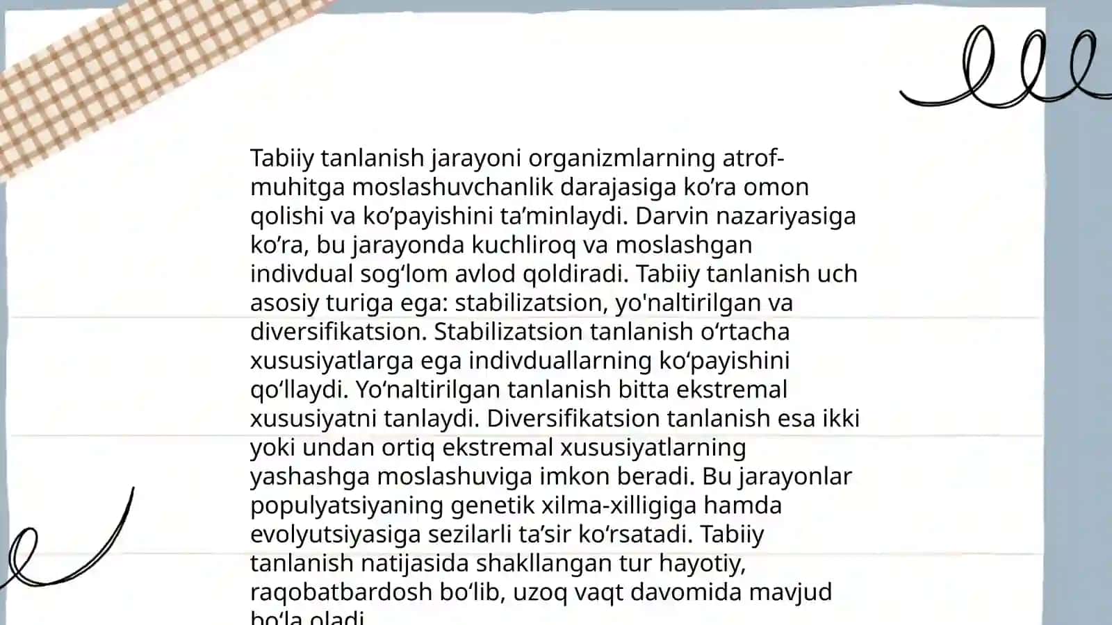 Evolyutsiyaning harakatlantiruvchi kuchlari, yashash uchun kurash va tabiiy tanlanish 4