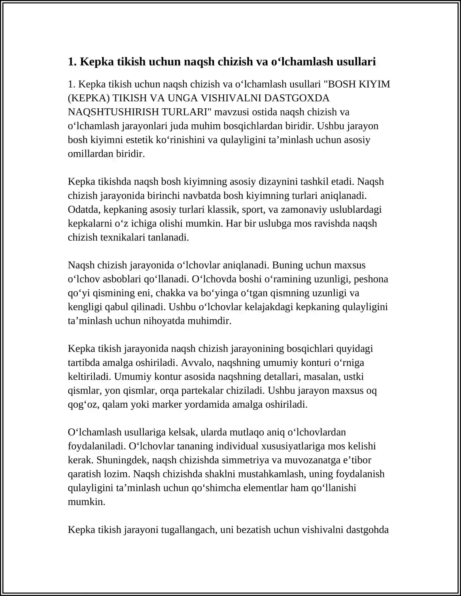 BOSH KIYIM (KEPKA) TIKISH VA UNGA VISHIVALNI DASTGOXDA NAQSHTUSHIRISH TURLARI 4