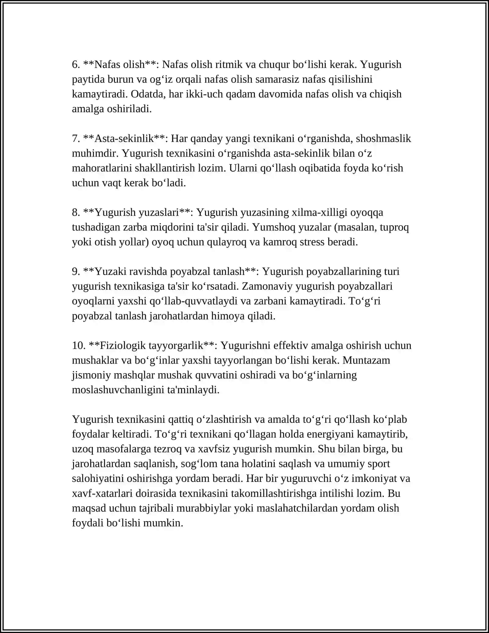 MUSTAQIL ISH Mavzu: O'RTA MASOFALARGA YUGURISH TEXNIKASI 4