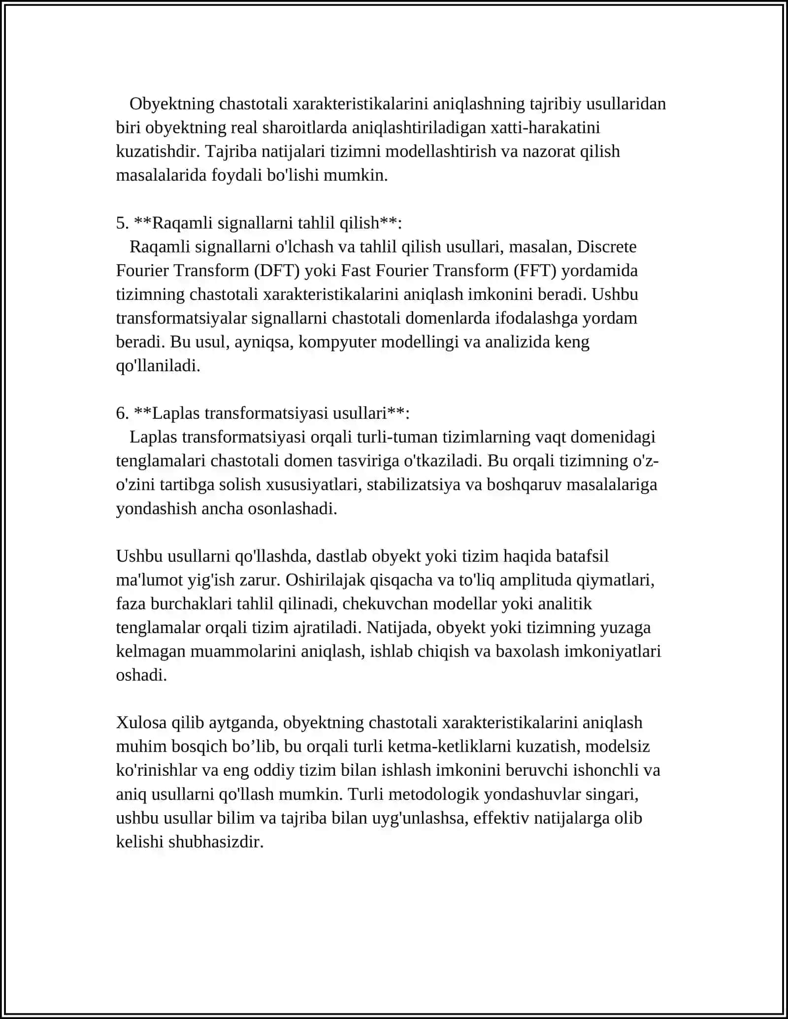 OBYEKTNING CHASTOTALI XARAKTERISTIKALARI BO'YICHA UZATISH FUNKSIYASINI ANIQLASH 4