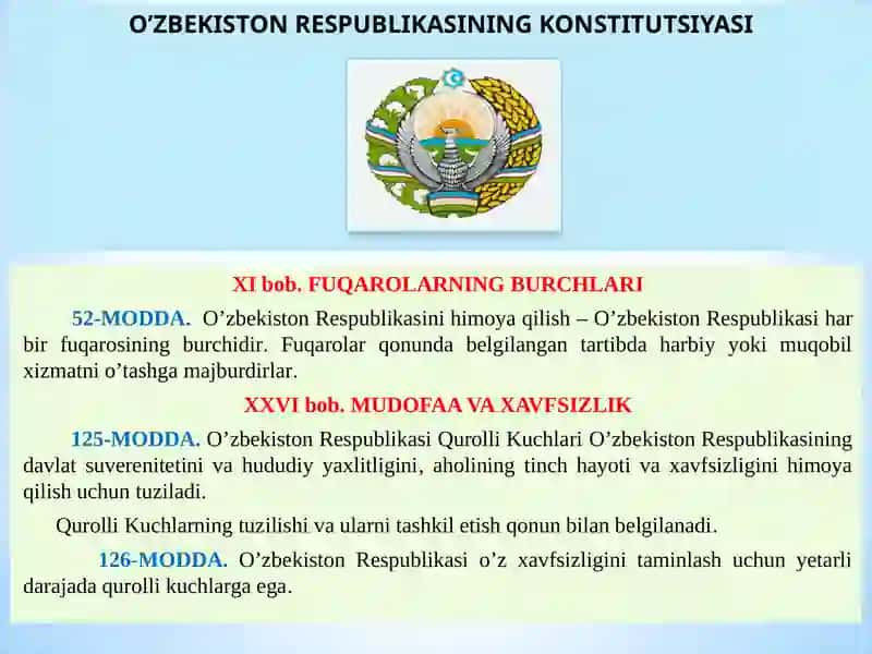 O‘zbekistonda qurolli kuchlar, ichki ishlar va davlat xavfsizlik, favqulotda vaziyatlar xizmatlari tizimidagi islohotlar 4