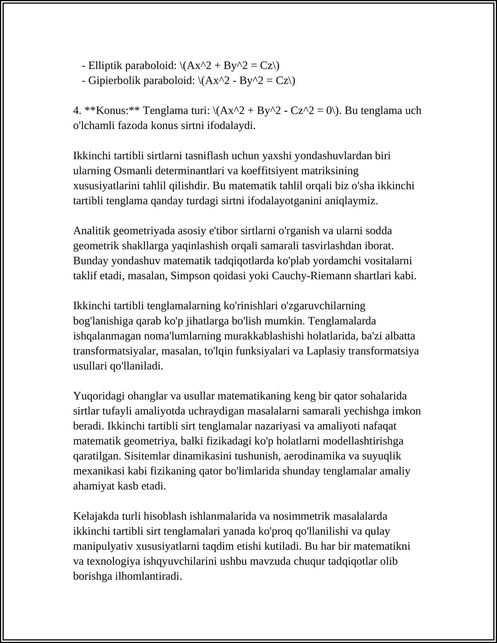 ASOSIY IKKINCHI TARTIBLI SIRT TENGLAMARINING 4