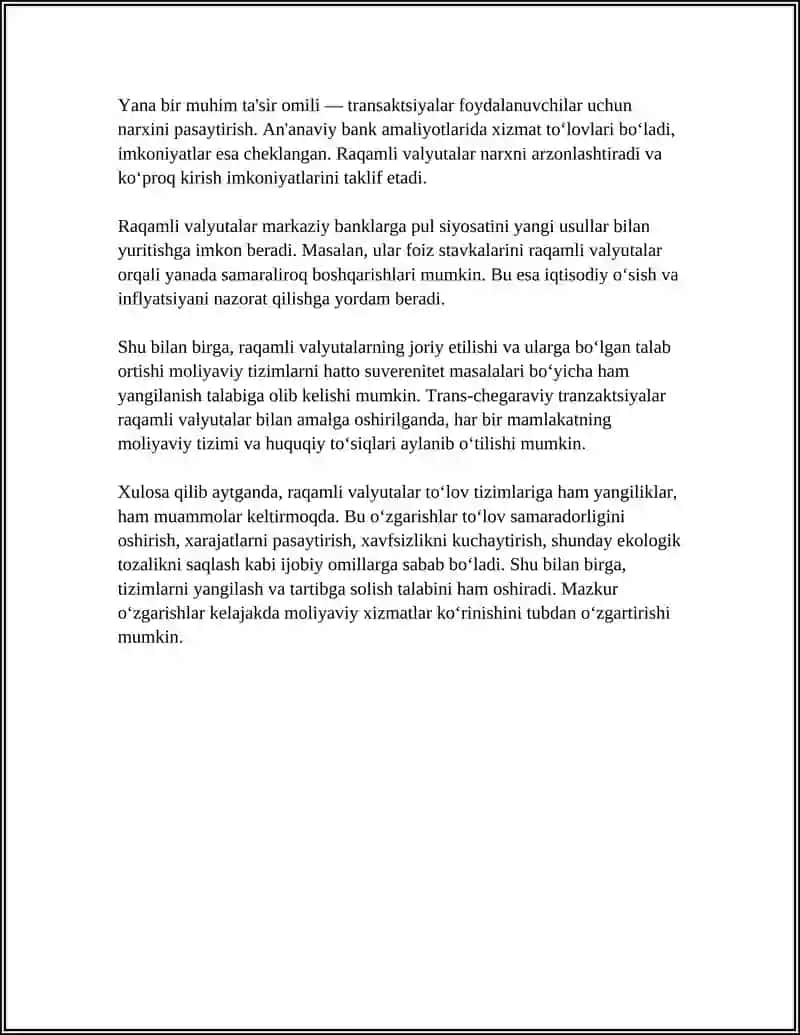 TO‘LOV TIZIMLARI VA RAQAMLI VALYUTALAR: MOLIYAVIY XIZMATLAR 4