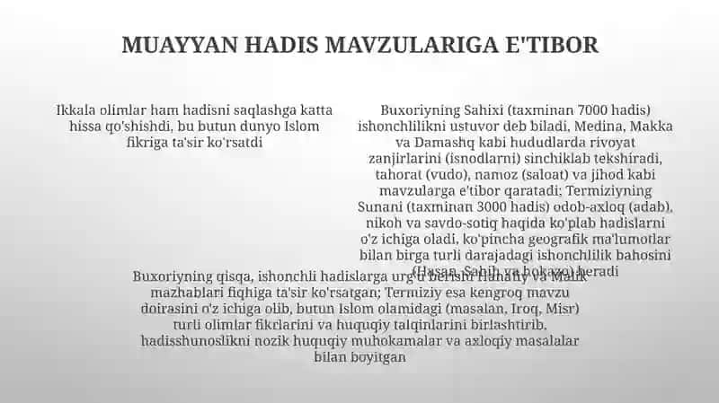 Imom Buxoriy va Imom Termiziyning hadis ilmiga qoʻshgan hissalarining qiyosiy tahlili 4