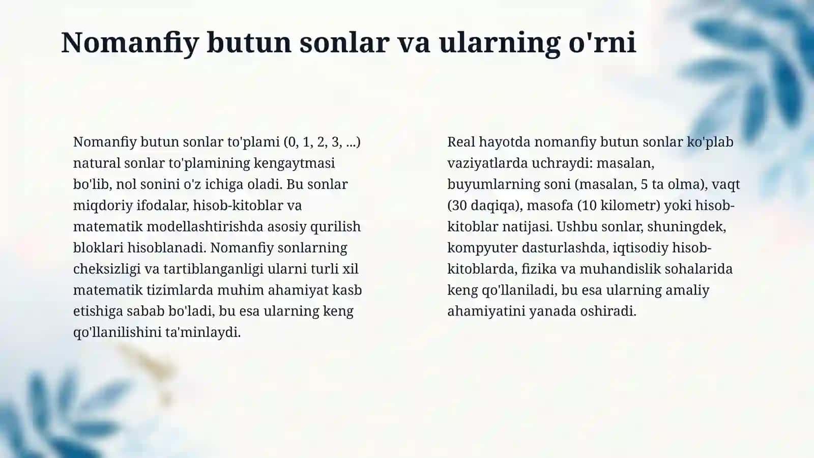 Nomanfiy butun sonlar ustida arifmetik amallar bajarishini og‘zaki usullari 4