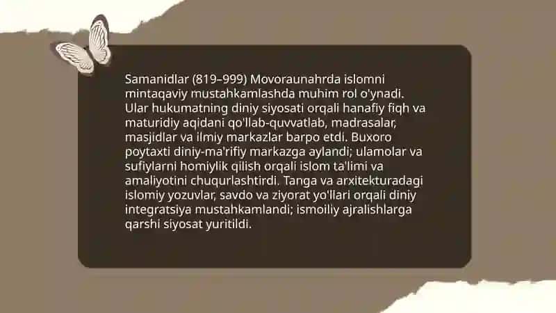 Movoraunahrda islom dini.Islom oqimi va yunalishlarining paydo bulish sabablari. E'tiqoddagi bulinishlarning sabablari va oqibatlari 4