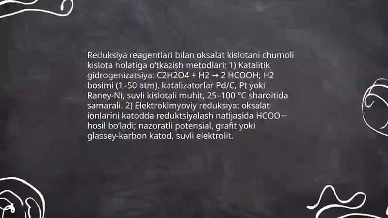 Chumoli kislotaning oksalat kislotadan olinishi, sirka kislotaning dissotsiyalanishi va olinishi 4