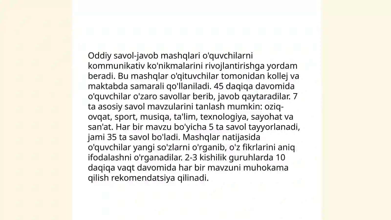Boshlangʻich sinf oʻquvchilarini nutqini oʻstirishga oid mashq turlarini ishlab chiqish 4