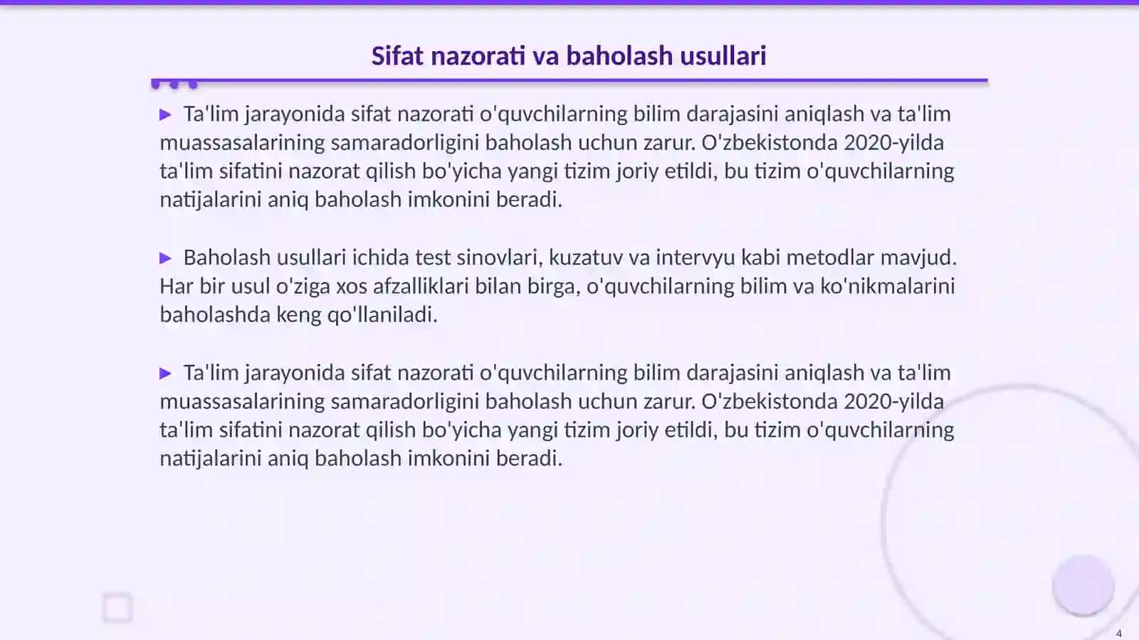 Professional ta'limda ta'lim-tarbiya jarayoni sifatini nazorat qilish va baholash 4