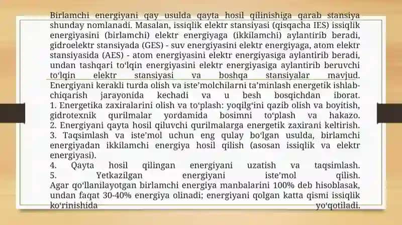 Tiklanmaydigan Energiya Resurslari va Zaxiralari 4