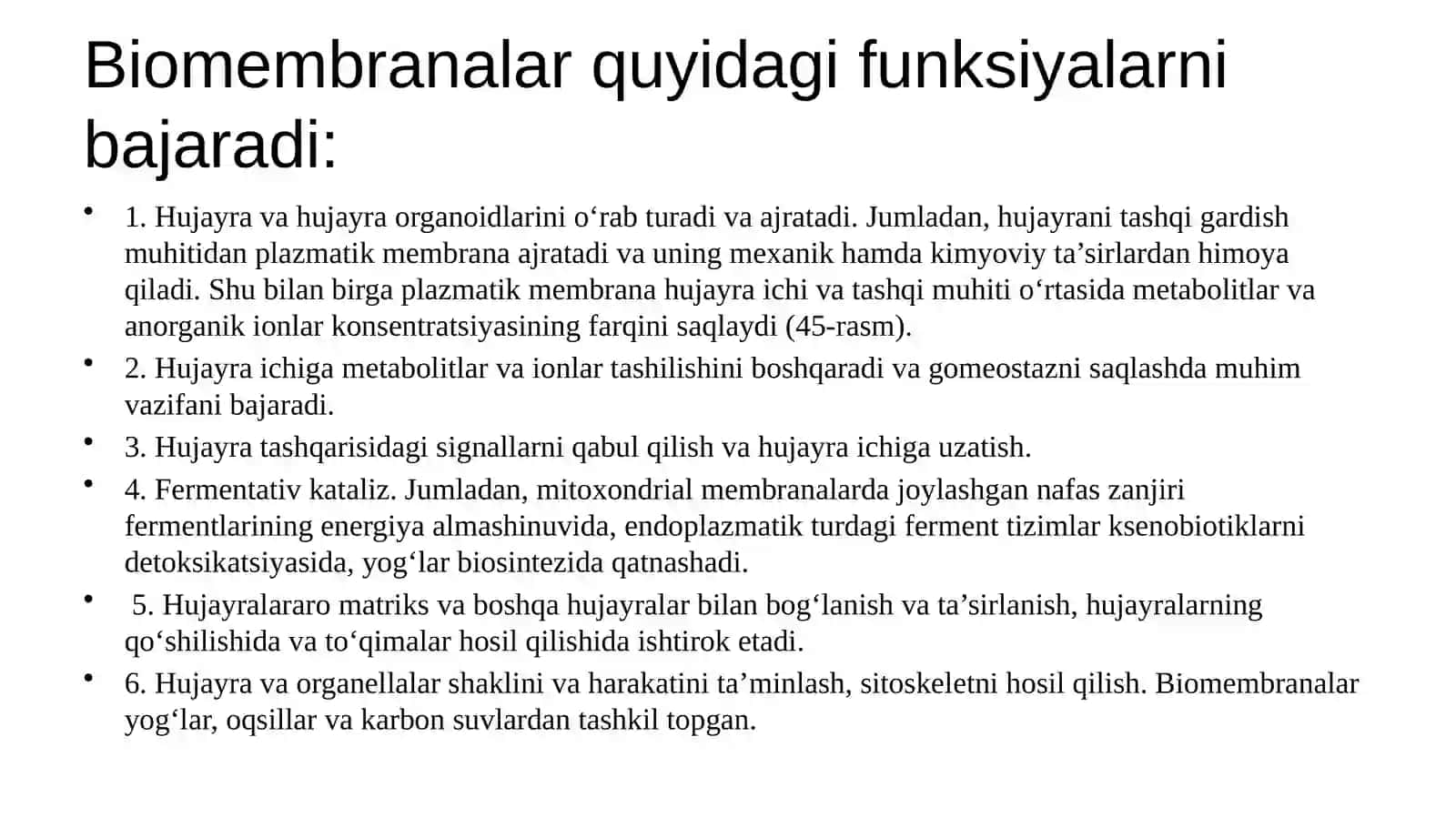Biomembranalar tuzilishi. Membrana retseptorlari. Hujayralarga signallarni o’tkazish yo’llari 4
