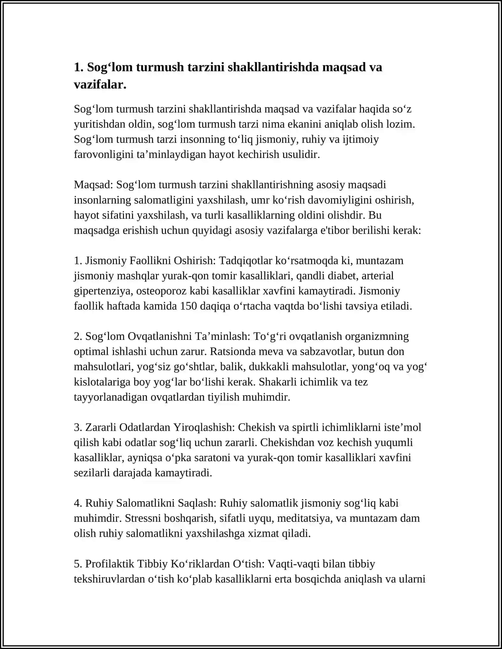 SOGʼLOM TURMUSH TARZINI SHAKLLANTIRISH BOʻYICHA AHOLIGA AXBOROT YETKAZISH USULLARI REFERAT 4