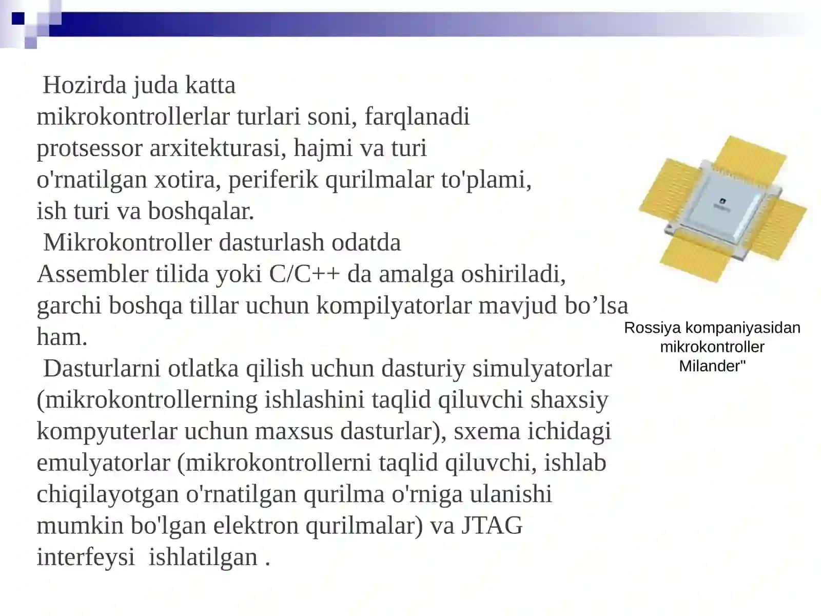 MK asosida qurilmani ishlabchiqishMikrokontrollertizimlarinisozlash 4