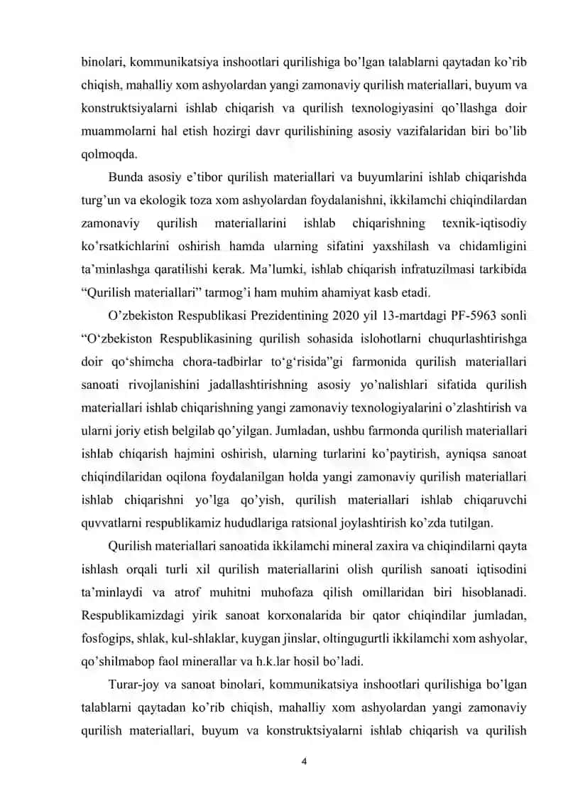 Yillik unumdorligi 500 ming m3 bo‘lgan Arbolit blok ishlab chiqarish texnologiyasi 4