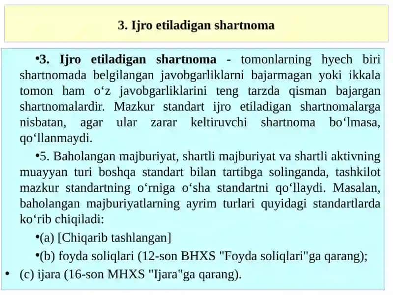 Baholangan majburiyatlar, shartli majburiyatlar va shartli aktivlar standarti 4