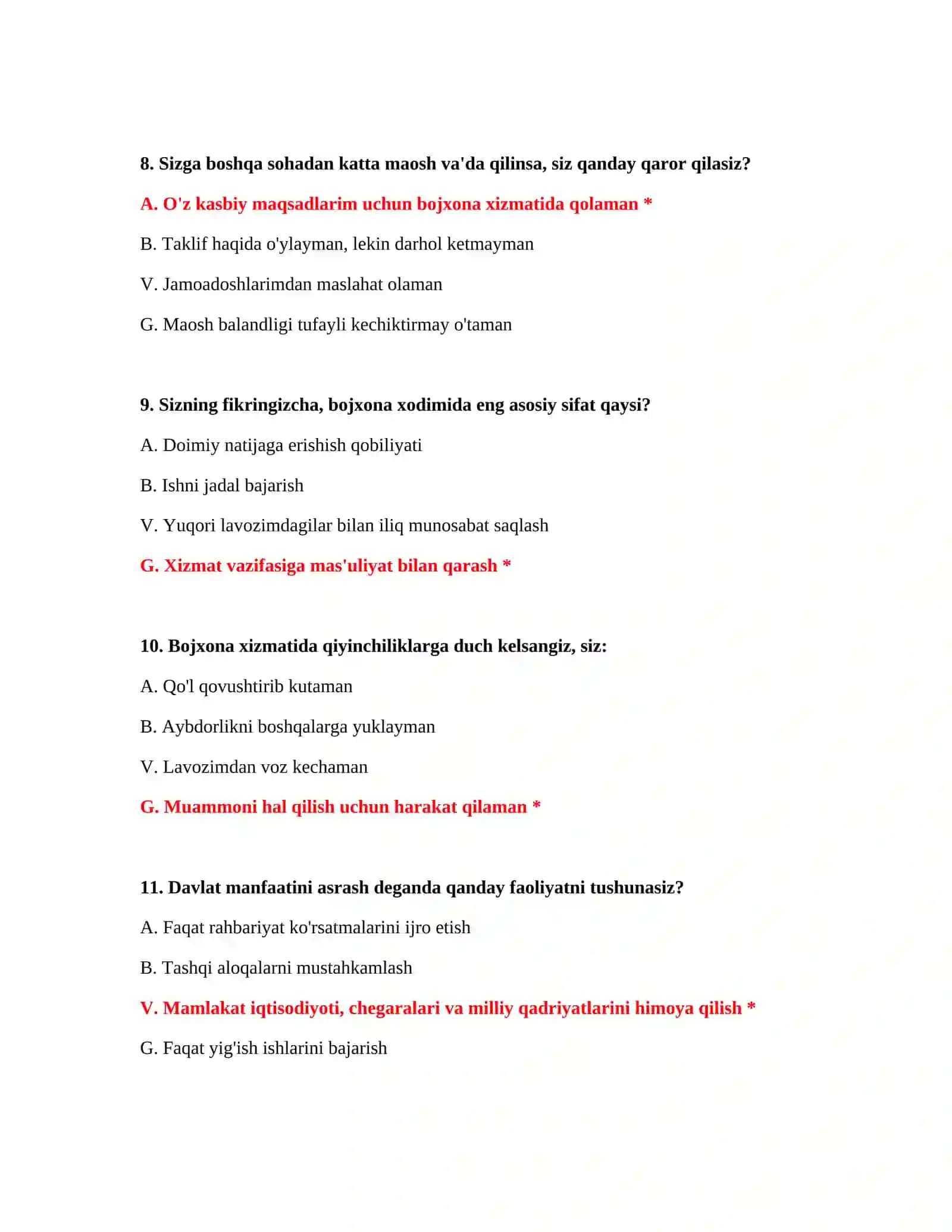 Bojxona ishga kirish psixologik savollari 4