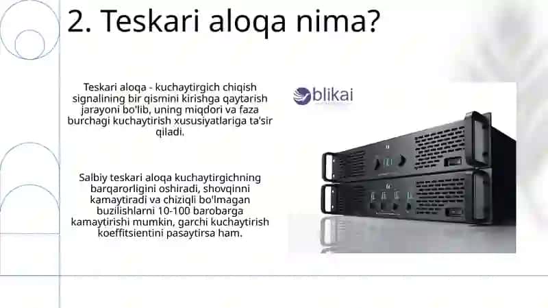 Kuchaytirgichlarda teskari aloqaning qo'llanishi 4