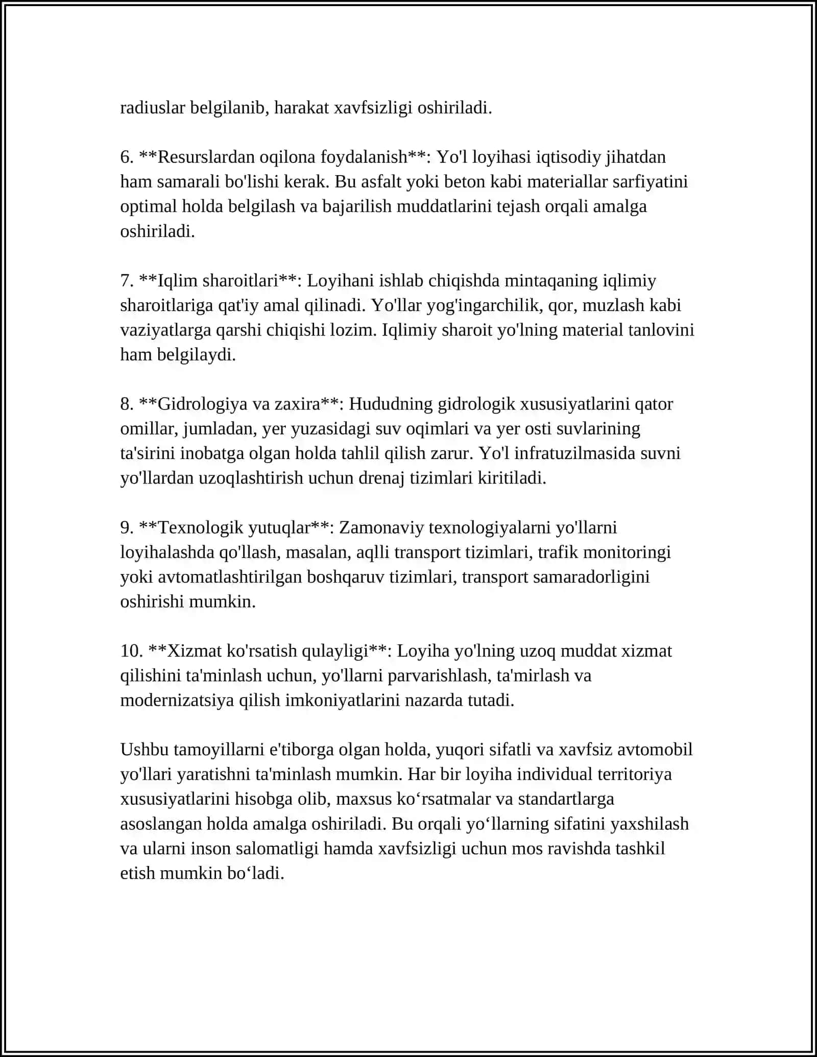 AVTOMOBIL YOLLARINI LOYIHALASHNING ZAMONAVIY MEJYORLARI 4