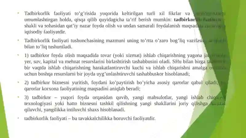 Turizmda Tadbirkorlik Faoliyatini Boshqarish va Biznes Rejareja 4