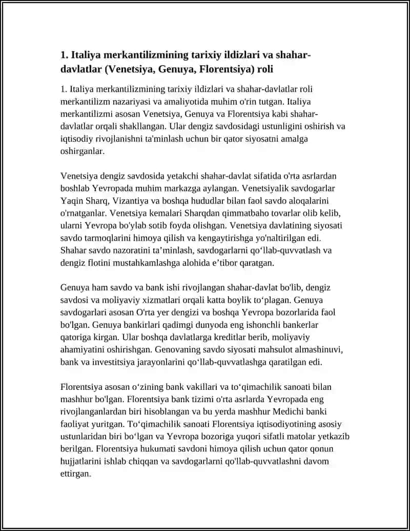 MERKANTILIZM VA PROTEKSIONIZM SIYOSATINING AYRIM MAMLAKATLARDAGI KOʻRINISHI: ITALIYA MERKANTILIZMI ANGLIYA PROTEKSIONIZMI FRANSIYA KOLBERTIZMI VA GERMANIYA KAMERALISTIKASI 4