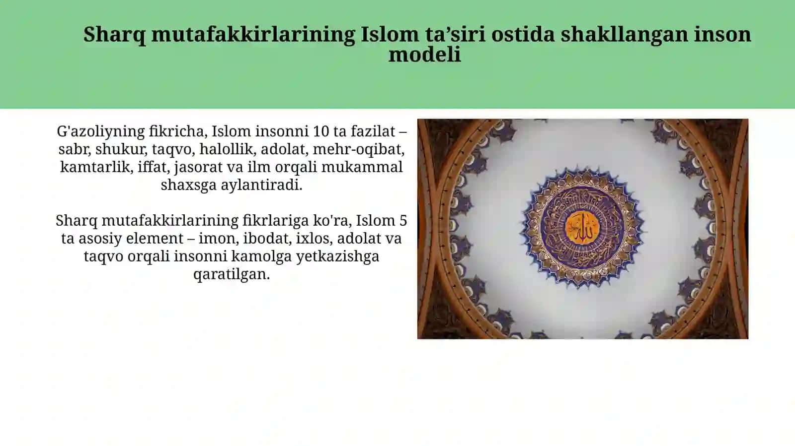 Sharq mutafakkirlarining islom dinning inson kamolotiga tasiri haqidagi gʻoyalar 4