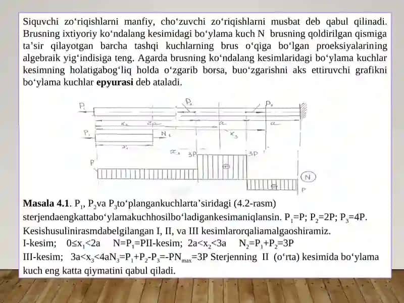 Sterjenning ko’ndalang kesimida vujudga keladigan zo’riqish kuchlari 4