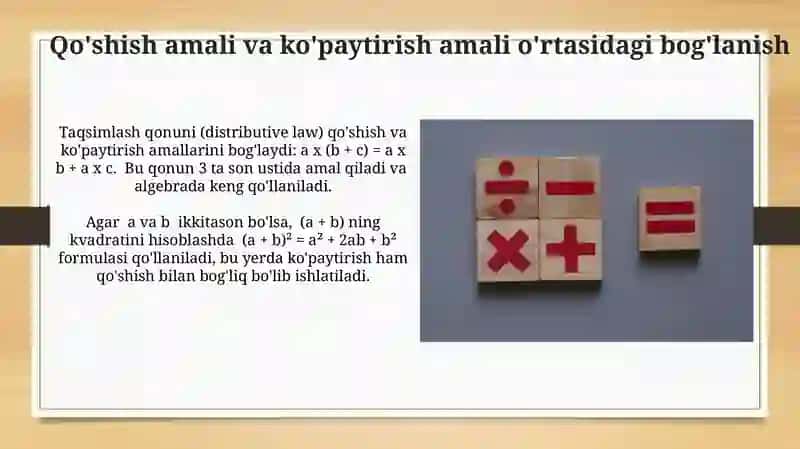 Qo'shish qonunlari.nomanfiy butun sonlarni qo'shish amalining aksiomatik tarifi 4