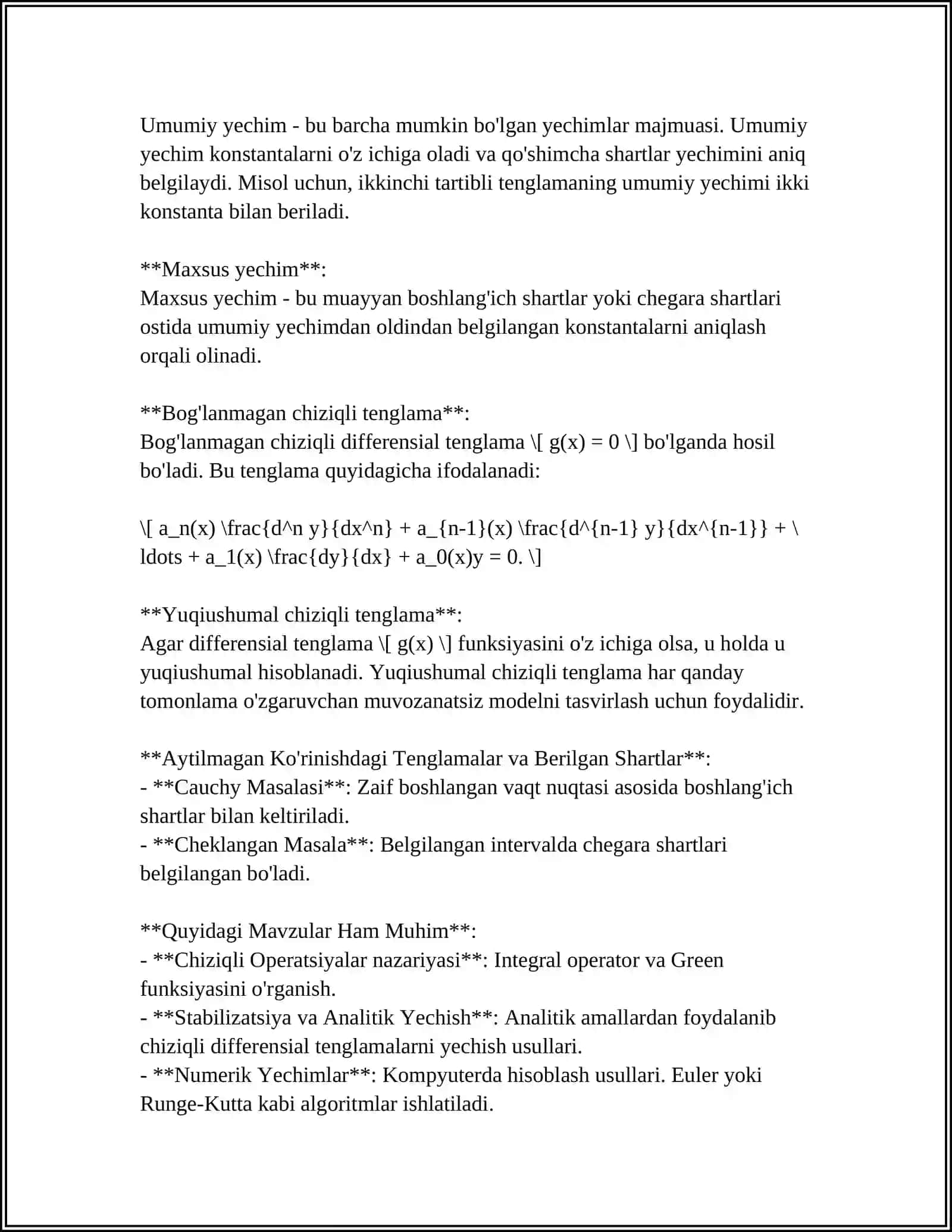 CHIZIQLI DEFERENSIAL TENGLAMALARNI IFODALASH USULLARI 4