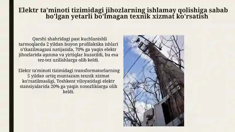 Elektr ta'minoti tizimida energetik uskunalarning ishdan chiqish sabablari 4