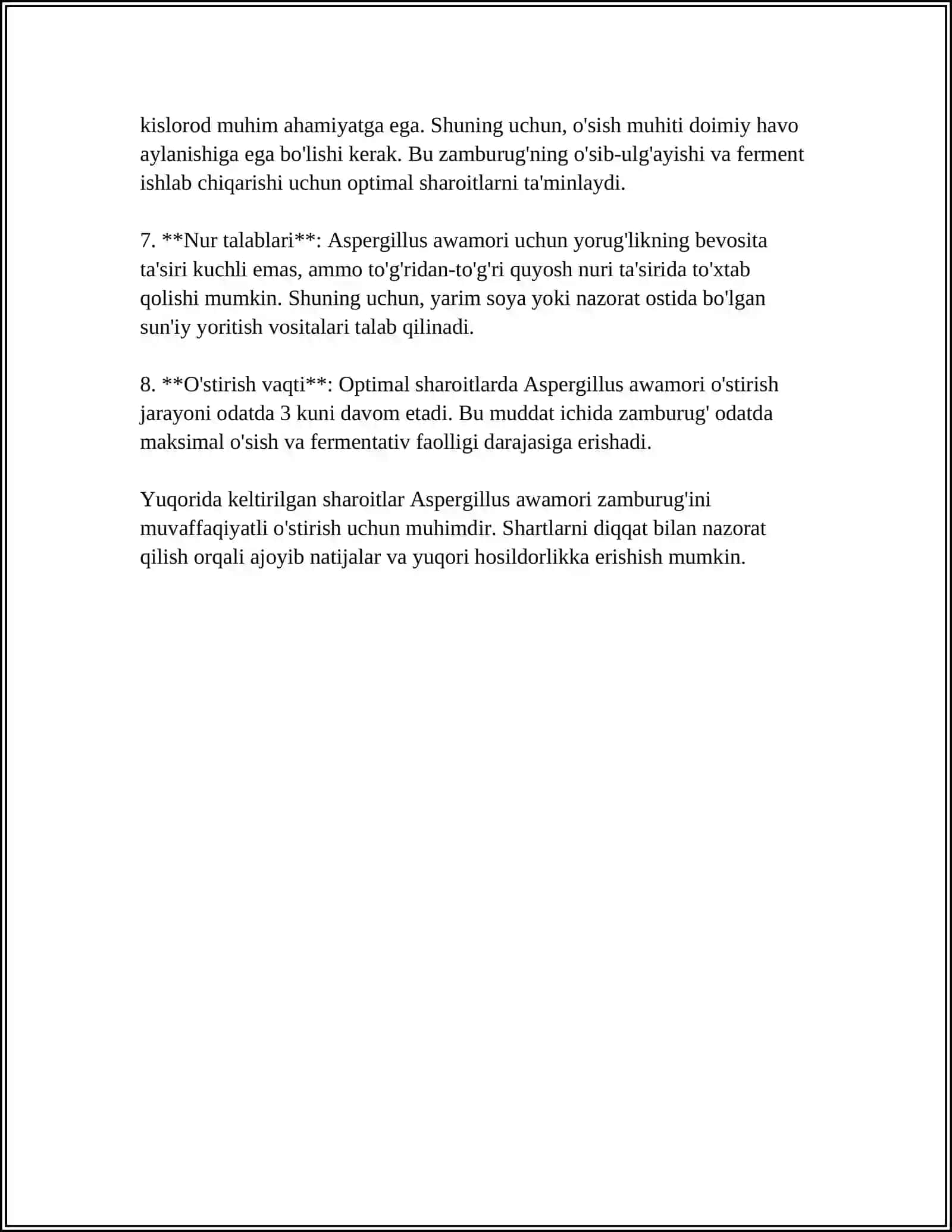 ASPERGILLUS AVOMORI ZAMBURUG'IDAN YILIGA 400 GR LIPAZA FERMENTINI AJRATIB OLISHDA FERMENTYOR USKUNASI HISOBI 4