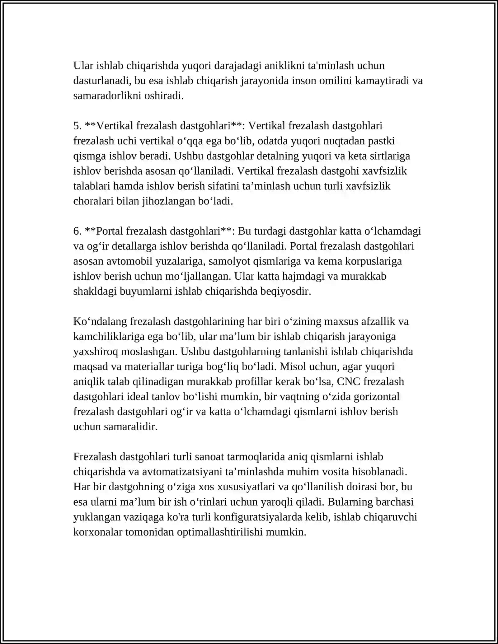 KOʻNDALANG FREZALASH DASTGOHLARI 4