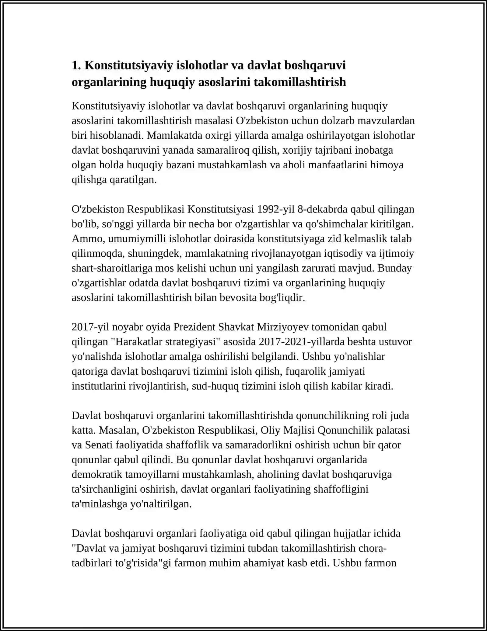 MUSTAQILLIK YILLARIDA DAVLAT BOSHQARUVI TIZIMIDA AMALGA OSHIRILGAN ISLOHOTLAR 4