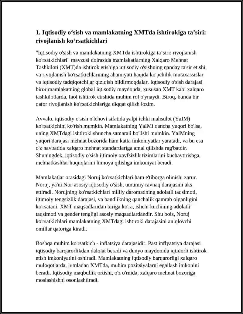 Mamlakatların XMTda qatnashishlariga ta'sir qiluvchi asosiy omillar va uning rivojlanish ko'rsatkichlari 4