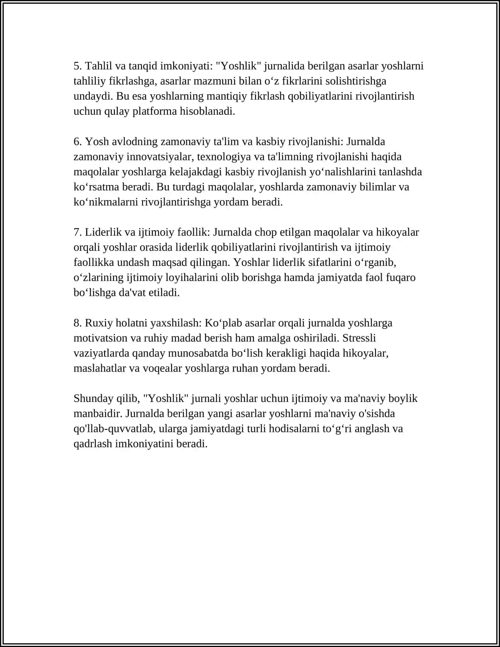 "YOSHLIK" JURNALIDAGI YANGI ASARLARGA MUNOSABAT BILDIRISH 4