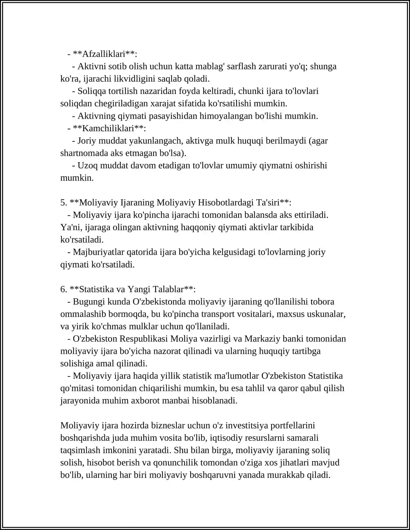 Moliyaviy Ijara va uning Ijarachidagi Xisobi 4