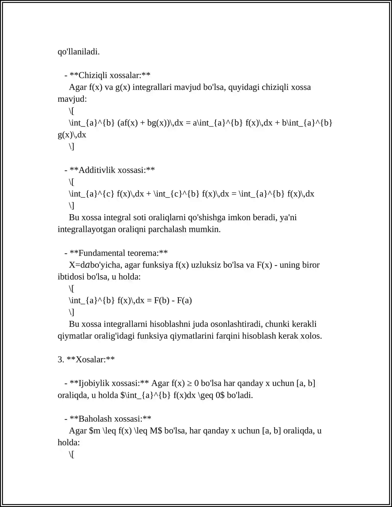 BIR OʻZGARUVCHI FUNKSIYANING INTEGRAL HISOBI 4