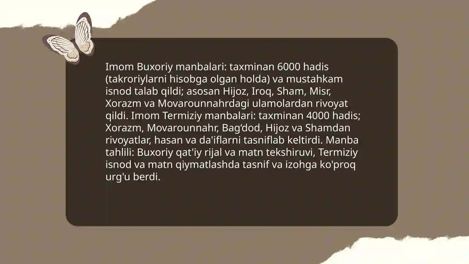 Imom Buxoriy va Imom Termiziyning hadisilmiga qo'shgan hissalarini qiyosiy tahlili 4
