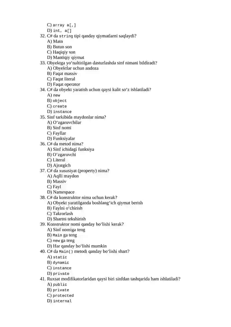 C# dasturi savollari 4