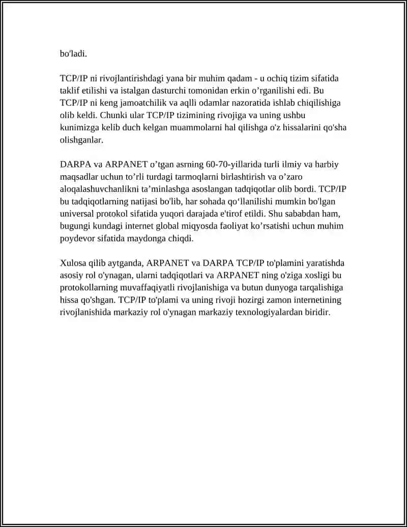 TCP/IP TOʻPLAMINING YARTILISH TARIXI VA ASOSIY XUSUSIYATLARI 4