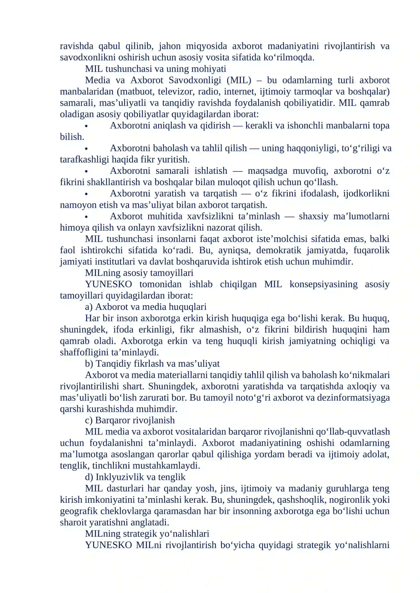 BMT VA YUNESKONING MEDIA SAVODXONLIK VA AXBOROT MADANIYATIGA MUNOSABATI 4
