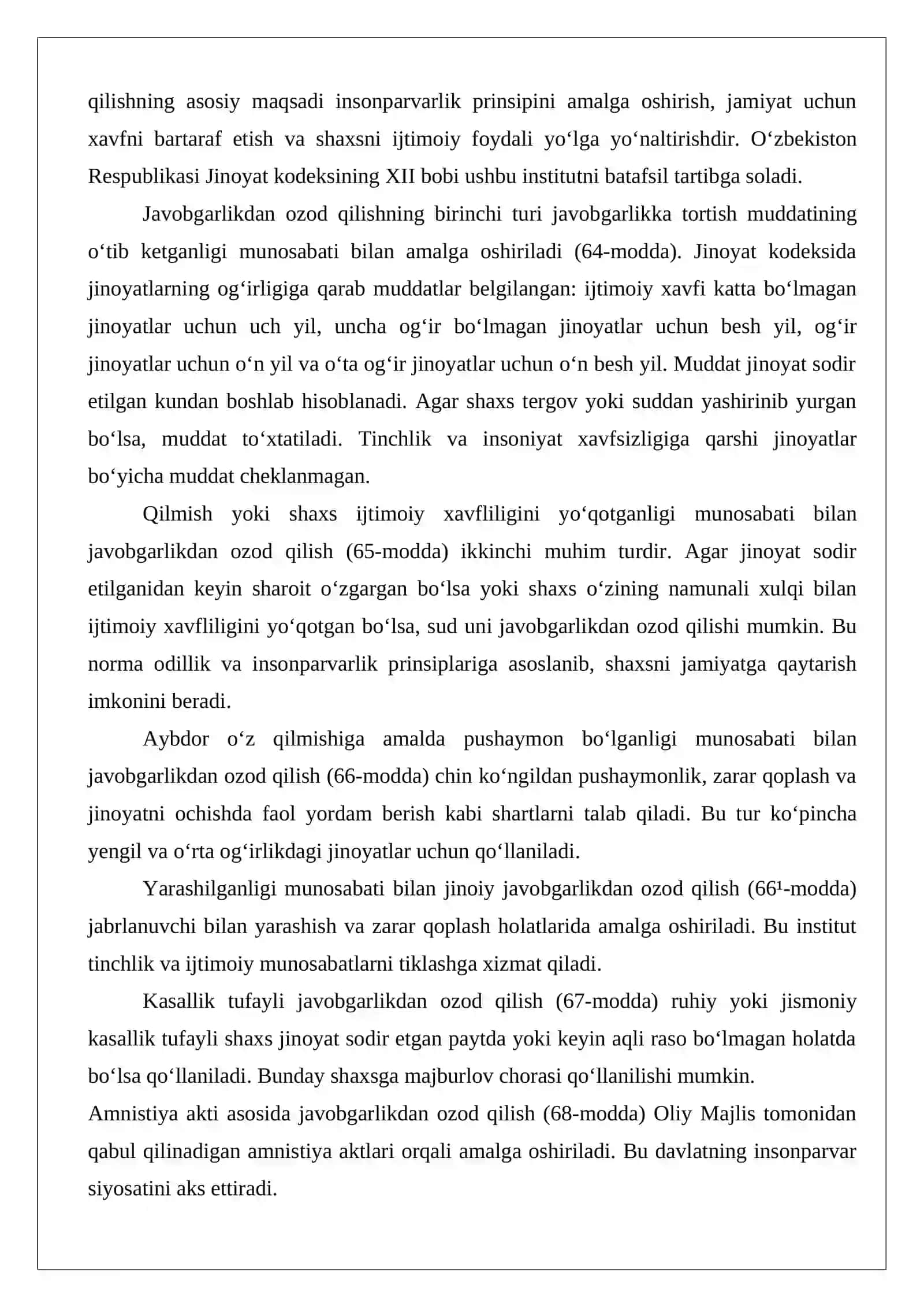 Javobgarlik va jazodan ozod qilish tushunchasi, turlari 4