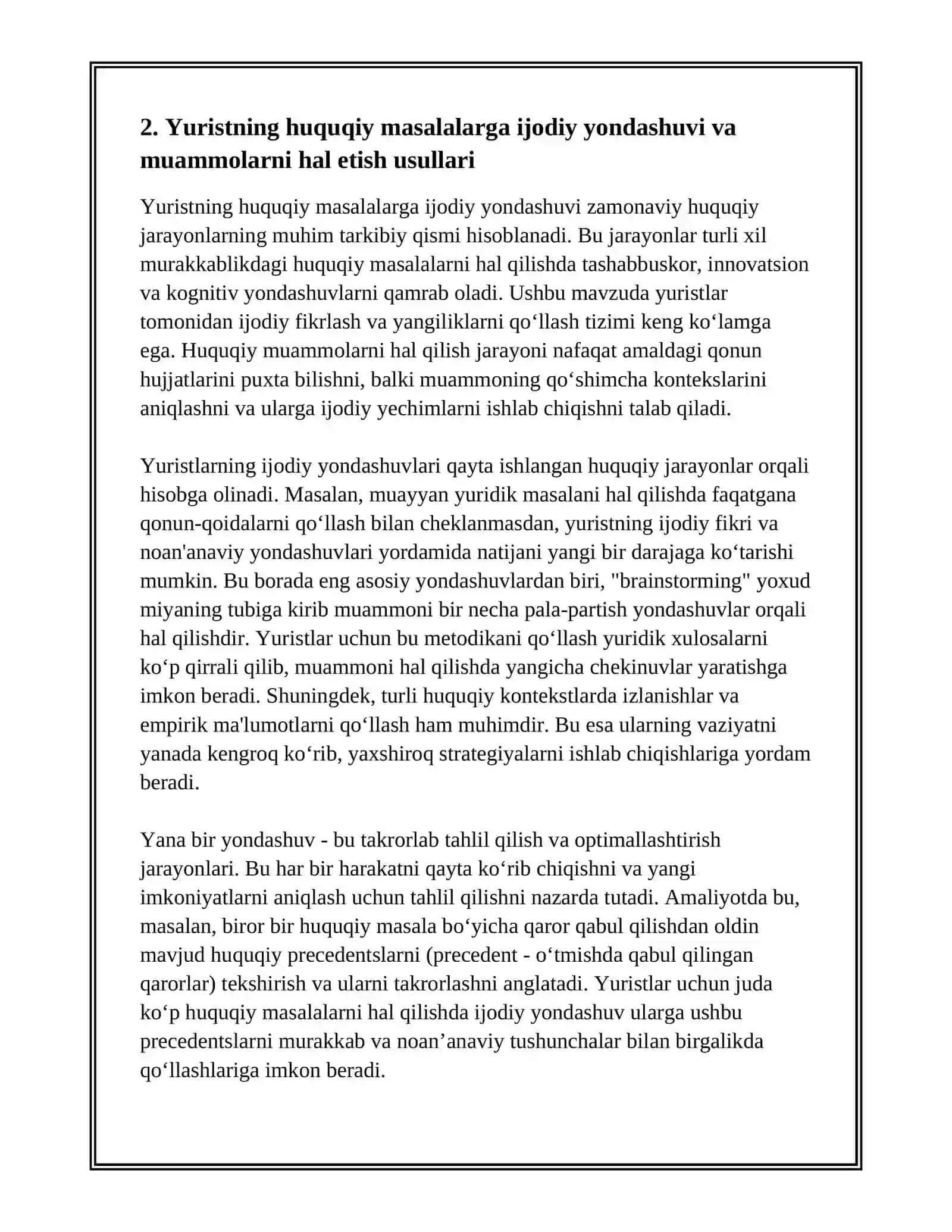 YURIST FAOLIYATIDA TASHABBUSKORLIK KREATIVLIK VA MASALAGA IJODIYYONDASHUV 4